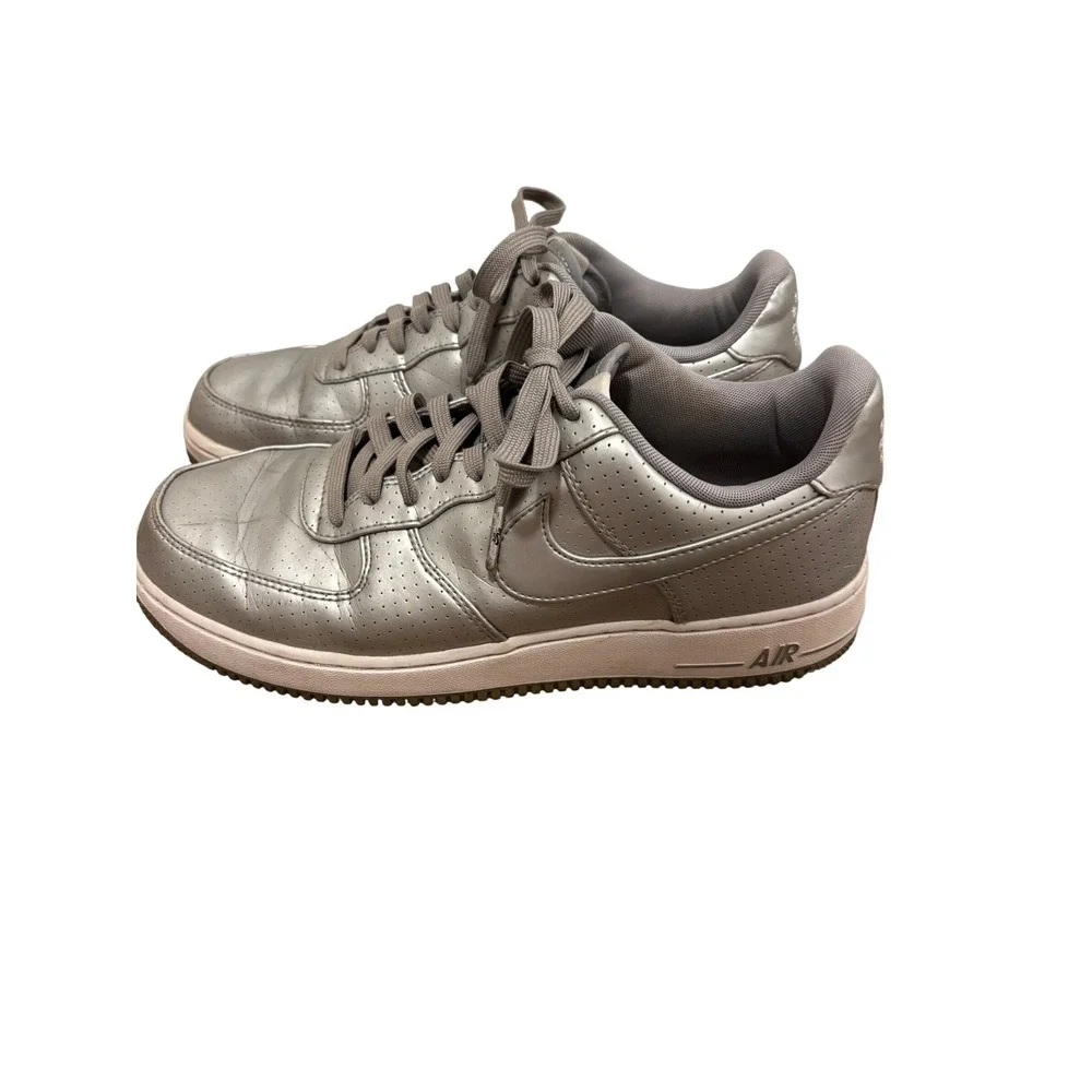 Nike Air Force 1 Low Metallic Silver Perforated Leather Sneakers 718152-011 10